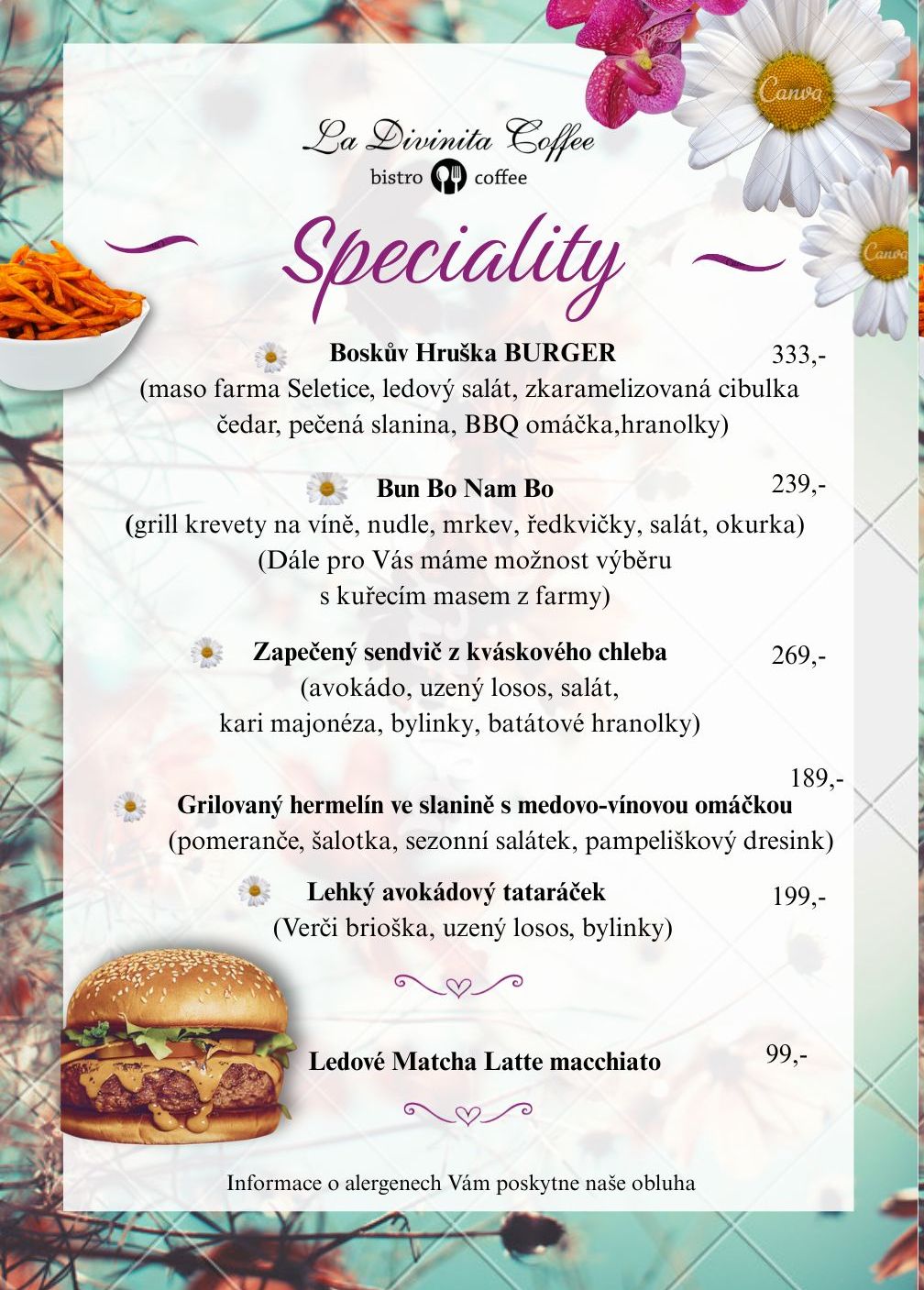 Polední menu kavárna a bistro La Divinita Coffee Mladá Boleslav.