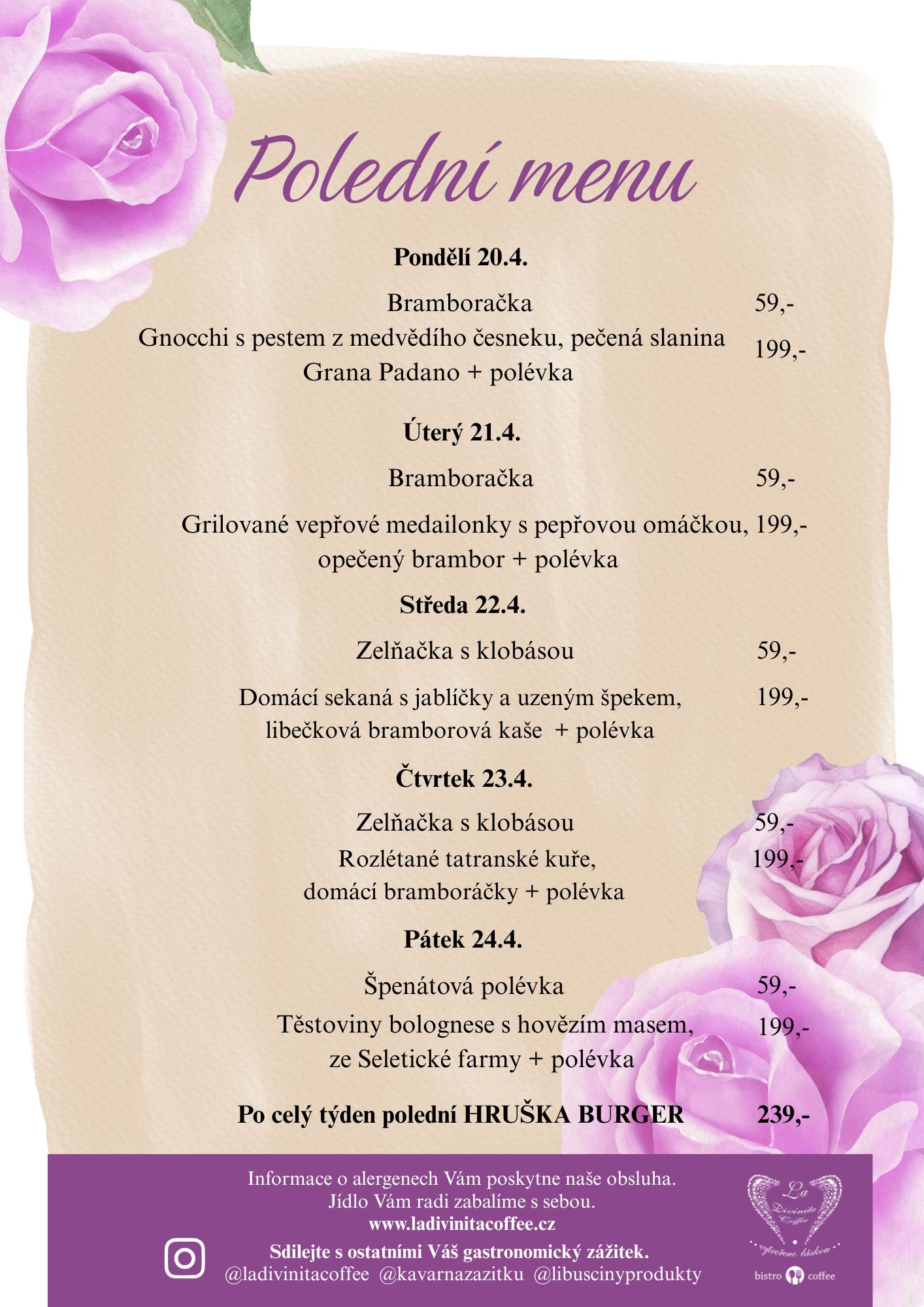 Polední menu kavárna a bistro La Divinita Coffee Mladá Boleslav.